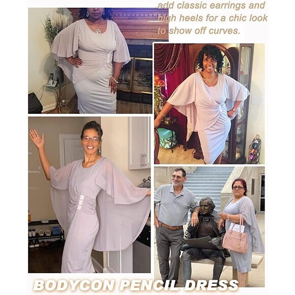 LALAGEN Women chiffon dress Sz 3XL ruffles flattering cap sleeve Dress - Picture 8 of 8